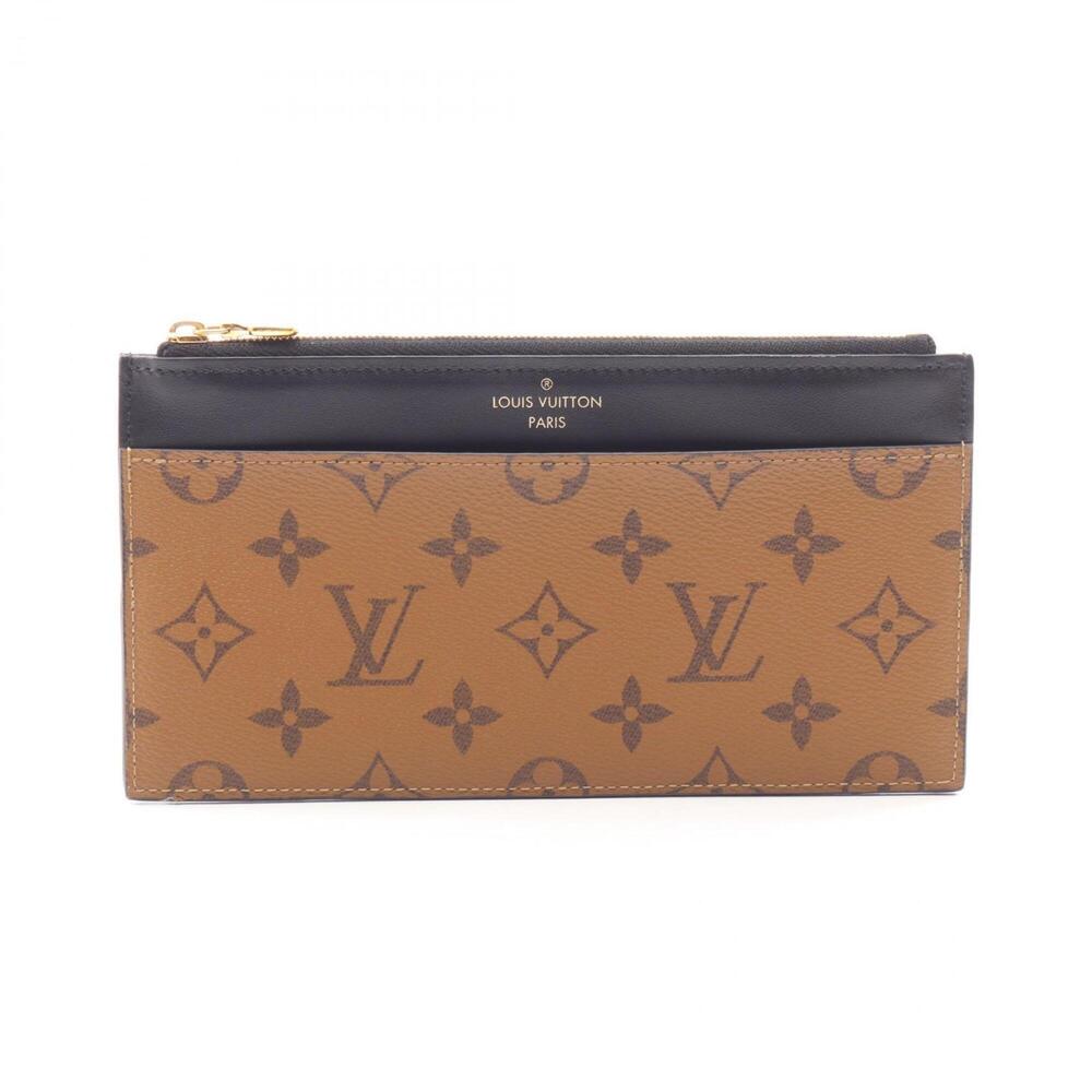 Louis Vuitton Slim Purse Monogram Reverse Wallet, Leather, Women's, Brown/Bla...